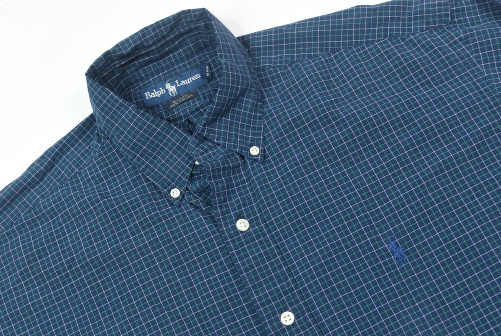 Ralph Lauren BLAKE Shirt Mens Medium Blue Check Long Sleeve Button-Down Classic